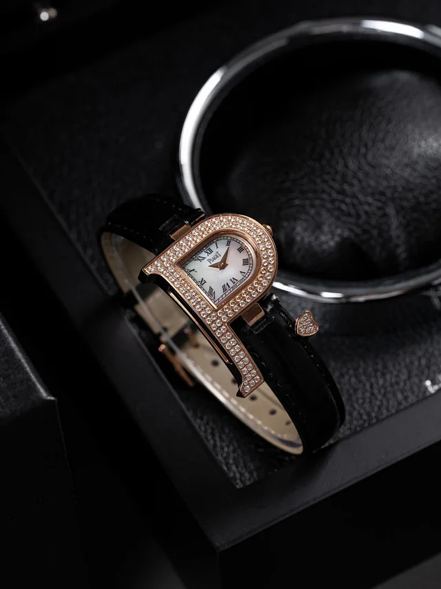 Piaget Watches Crystal-Set D-Shaped Case Watch with Crocodile-Pattern Strap product detail image 6