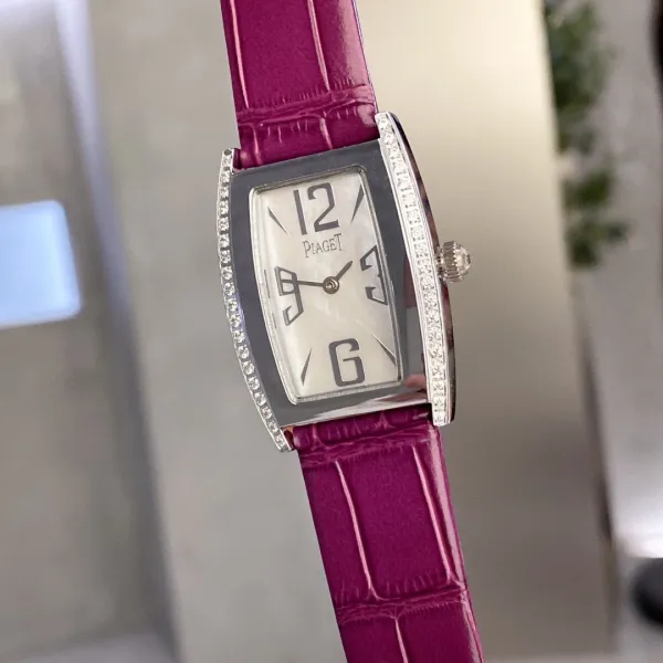 Design Piaget Emperador Coussin Brown Leather Diamond-Set Quartz Watch Watches - 5