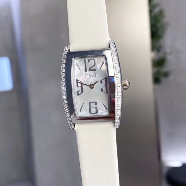 Design Piaget Emperador Coussin Brown Leather Diamond-Set Quartz Watch Watches - 21