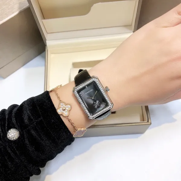 Chanel Première Rectangular Silver Dial Black Leather Watch Watches - 3