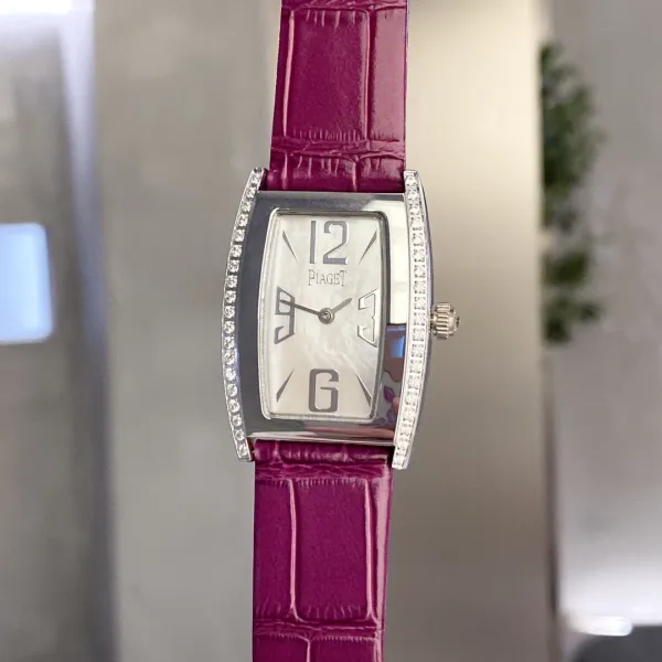 Design Piaget Emperador Coussin Brown Leather Diamond-Set Quartz Watch Watches - 8