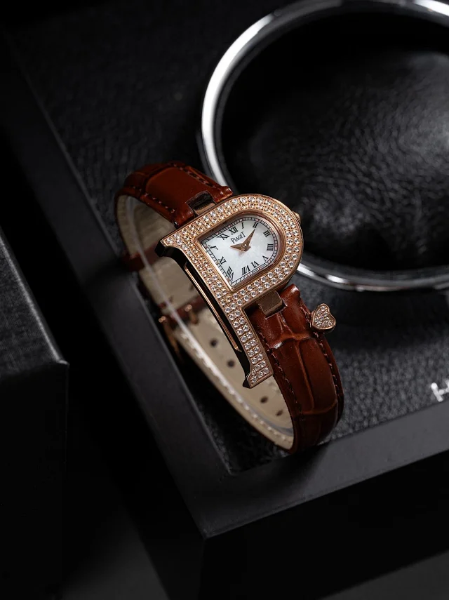 Piaget Watches Crystal-Set D-Shaped Case Watch with Crocodile-Pattern Strap product detail image 7