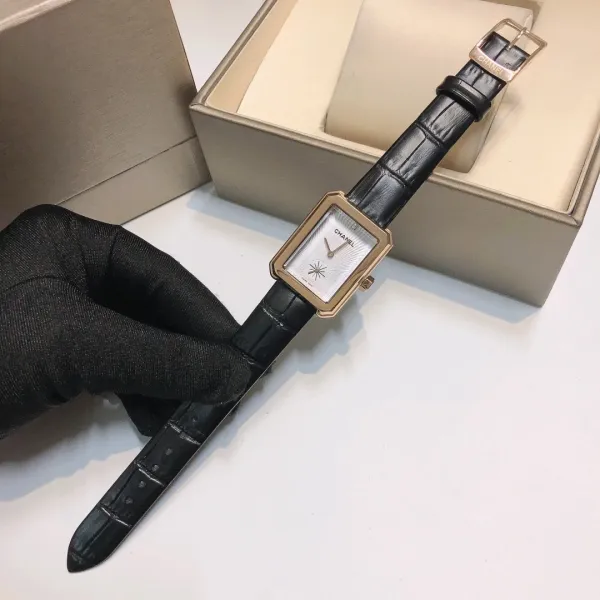Chanel Première Rectangular Silver Dial Black Leather Watch Watches - 26