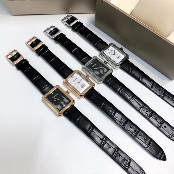 Chanel Première Rectangular Silver Dial Black Leather Watch Watches - 38