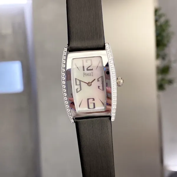 Design Piaget Emperador Coussin Brown Leather Diamond-Set Quartz Watch Watches - 13