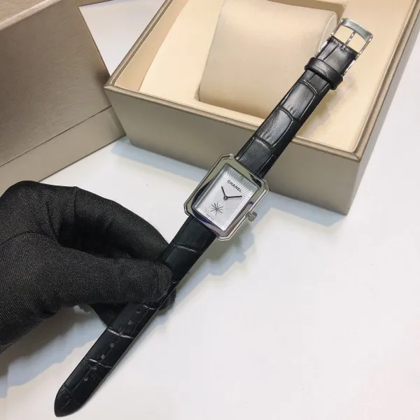 Chanel Première Rectangular Silver Dial Black Leather Watch Watches - 21