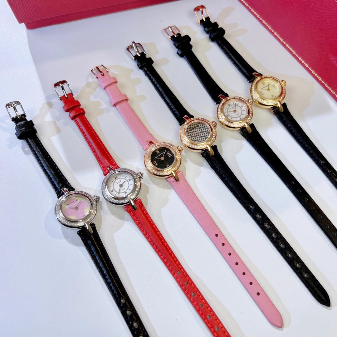 Van Cleef & Arpels Vintage Alhambra Watch Rose Gold Diamond Bezel White Dial Black Leather Strap Watch Watches - 22