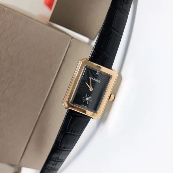 Chanel Première Rectangular Silver Dial Black Leather Watch Watches - 32