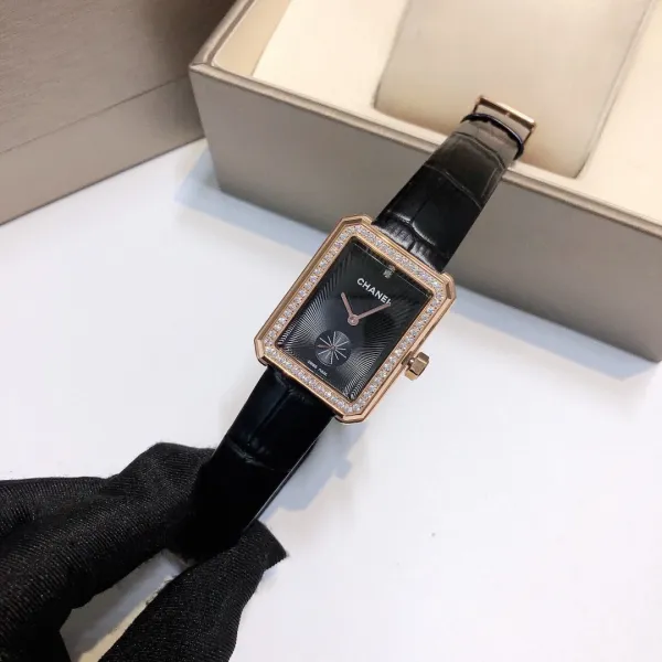 Chanel Première Rectangular Silver Dial Black Leather Watch Watches - 5