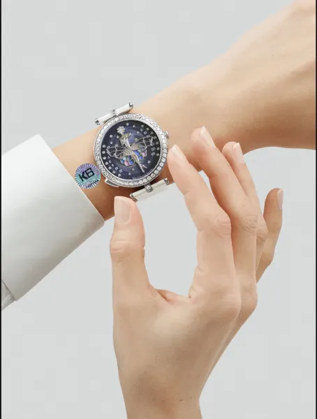 Van Cleef & Arpels Ballerina Watch Deep Blue Mother-of-Pearl Dial with Diamond Bezel and Black Alligator Strap Watches - 9