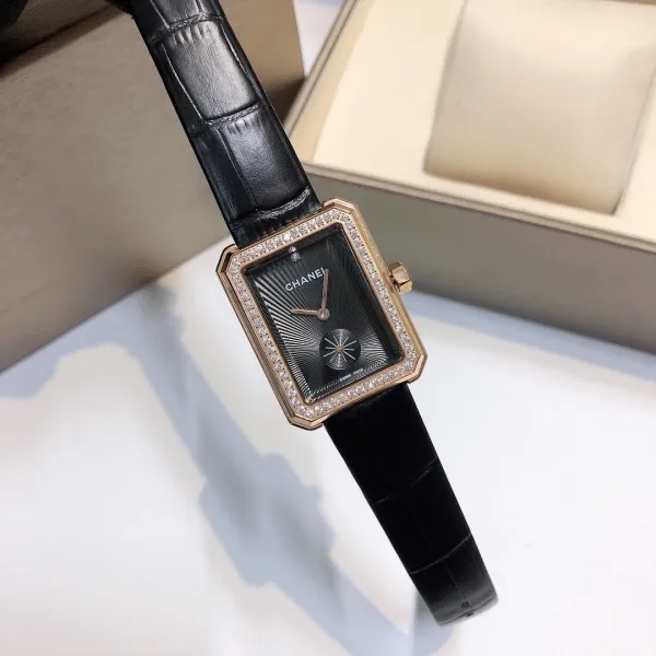 Chanel Première Rectangular Silver Dial Black Leather Watch Watches - 9