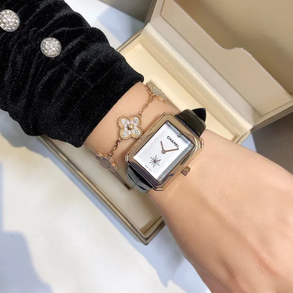 Chanel Première Rectangular Silver Dial Black Leather Watch Watches - 28
