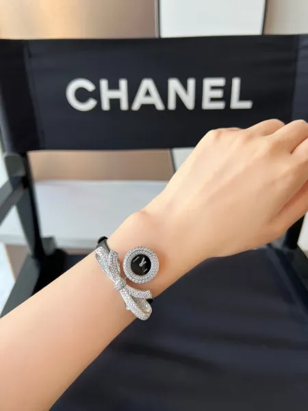 Chanel Premiere Bow Watch Black Dial Diamond-Encrusted Silver-Tone Watch Watches - 8