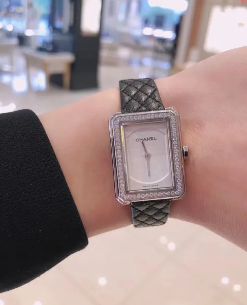 Chanel Boy Friend H6955 Black Quilted Leather Diamond-Set Rectangular Watch Watches - 29