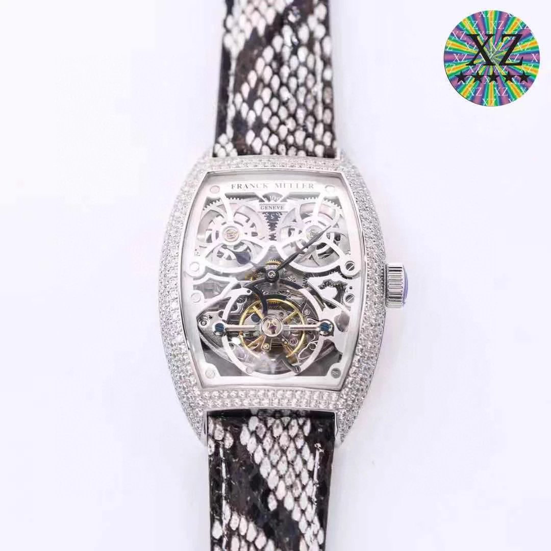 Franck Muller Skeleton Silver Black Snake Skin Watch