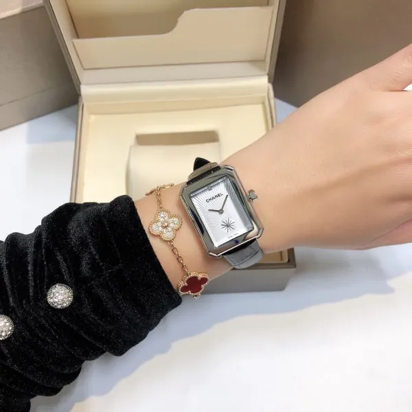 Chanel Première Rectangular Silver Dial Black Leather Watch Watches - 24