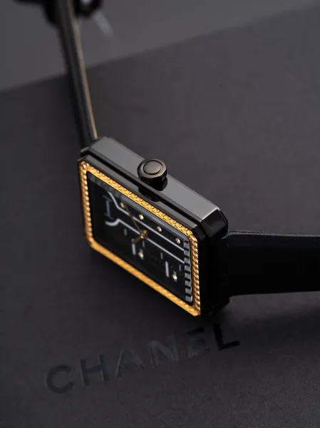 Chanel Mademoiselle Privé Watch Black and Gold Quartz Watch with Leather Strap Watches - 38