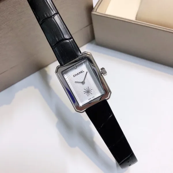 Chanel Première Rectangular Silver Dial Black Leather Watch Watches - 22