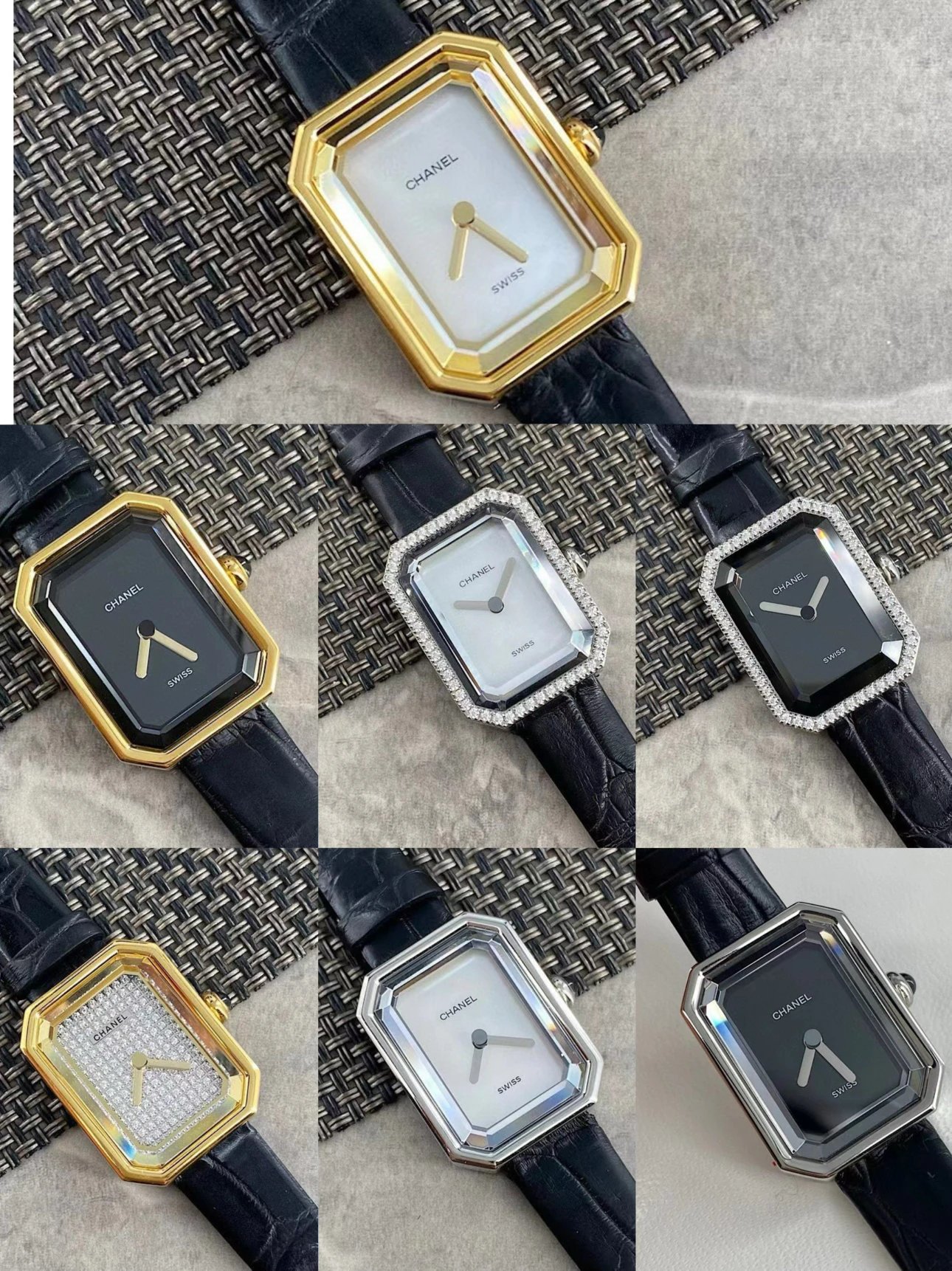 Chanel Rectangular Watch Black Leather Elegant