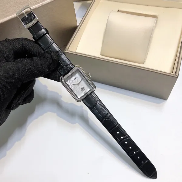 Chanel Première Rectangular Silver Dial Black Leather Watch Watches - 13