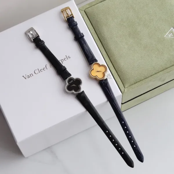 Van Cleef & Arpels Alhambra Yellow Gold Dial Watch with Navy Leather Strap Watches - 23