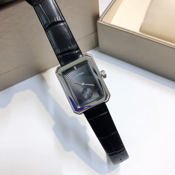 Chanel Première Rectangular Silver Dial Black Leather Watch Watches - 36
