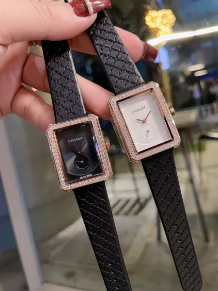 Chanel Boyfriend Watch White Dial and Black Dial with Diamond Bezel and Quilted Leather Strap Watches - 39
