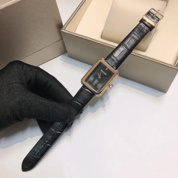 Chanel Première Rectangular Silver Dial Black Leather Watch Watches - 29