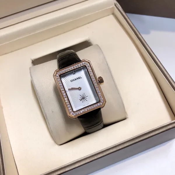 Chanel Première Rectangular Silver Dial Black Leather Watch Watches - 16