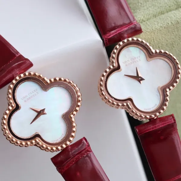 Van Cleef & Arpels Alhambra Yellow Gold Dial Watch with Navy Leather Strap Watches - 5
