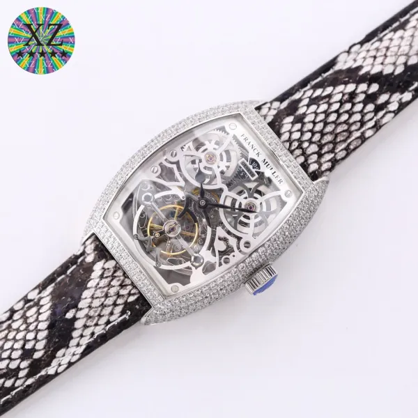 Franck Muller Cintrée Curvex Tourbillon Diamond-Set White Gold Watch with Python Strap Watches - 10