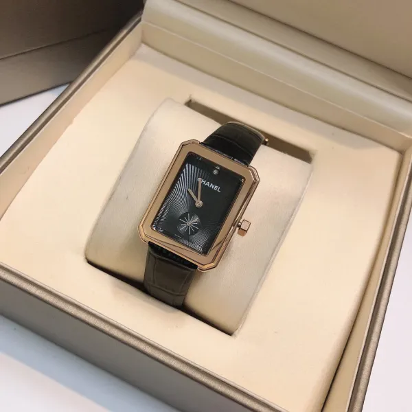 Chanel Première Rectangular Silver Dial Black Leather Watch Watches - 31