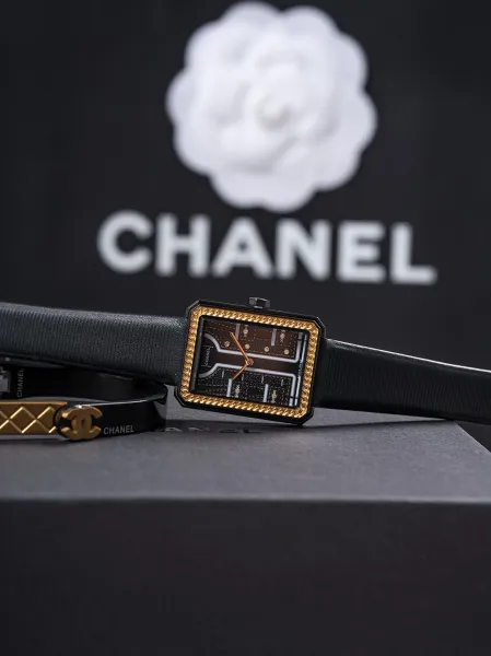 Chanel Mademoiselle Privé Watch Black and Gold Quartz Watch with Leather Strap Watches - 37
