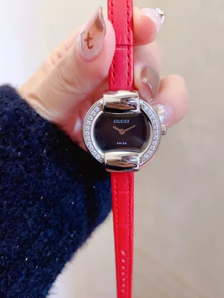 Gucci G-Timeless Mini Diamond-Set Black Dial Red Leather Watch Watches - 15