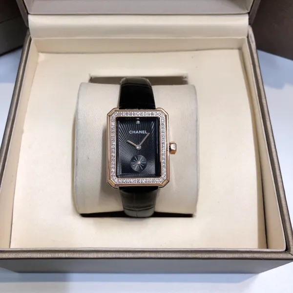 Chanel Première Rectangular Silver Dial Black Leather Watch Watches - 10