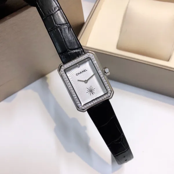 Chanel Première Rectangular Silver Dial Black Leather Watch Watches - 14