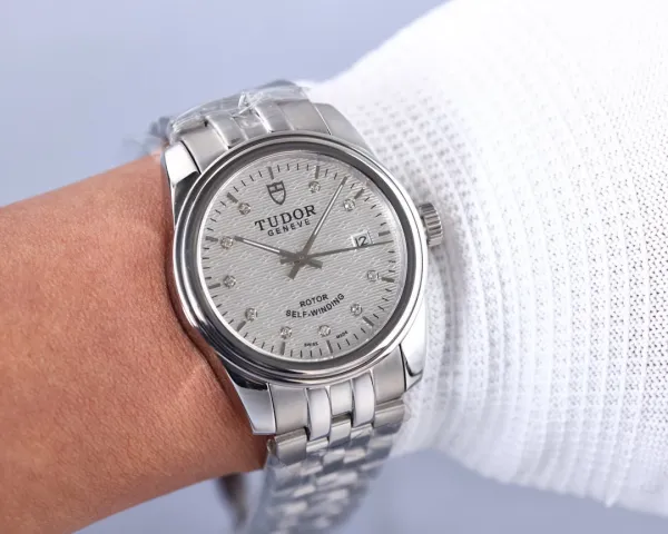 Design Tudor Geneve Classic Silver Dial Diamond Hour Markers Mechanical Watch Watches - 3