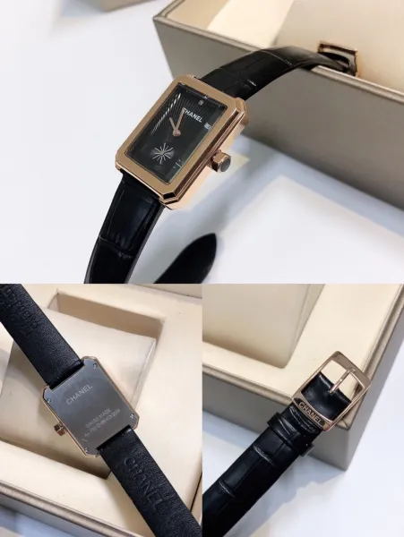 Chanel Première Rectangular Silver Dial Black Leather Watch Watches - 34