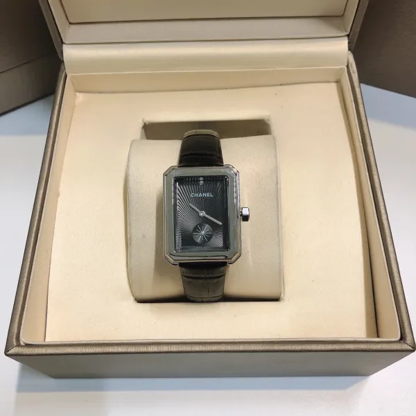 Chanel Première Rectangular Silver Dial Black Leather Watch Watches - 35