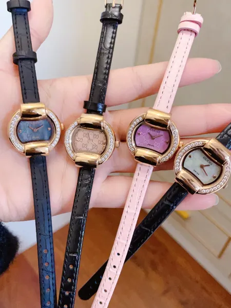 Gucci G-Timeless Mini Diamond-Set Black Dial Red Leather Watch Watches - 10