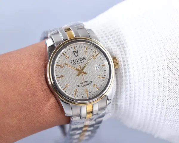 Design Tudor Geneve Classic Silver Dial Diamond Hour Markers Mechanical Watch Watches - 12