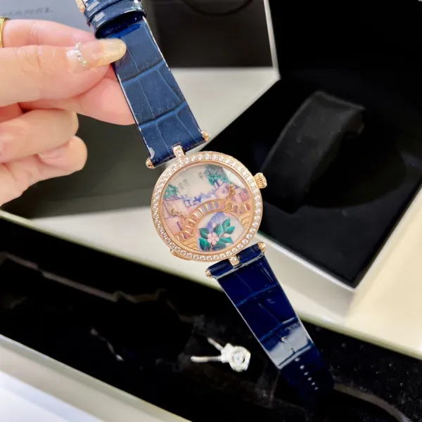 Van Cleef & Arpels Poetic Complications Lady Arpels Heures Florales Watch Navy Blue Leather Watches - 21