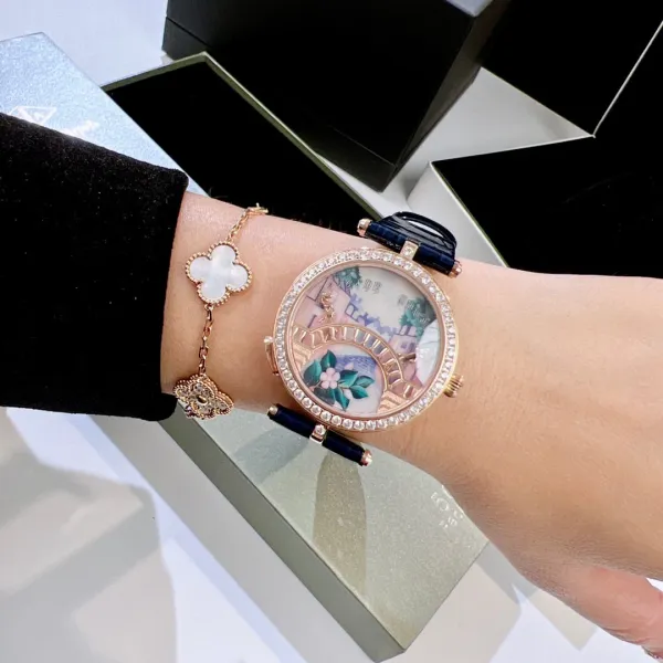 Van Cleef & Arpels Poetic Complications Lady Arpels Heures Florales Watch Navy Blue Leather Watches - 34