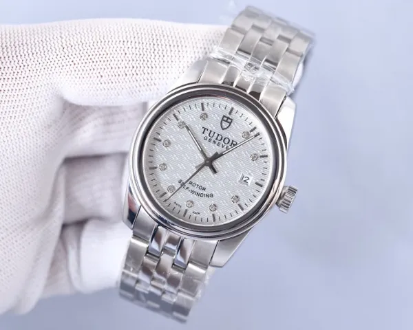 Design Tudor Geneve Classic Silver Dial Diamond Hour Markers Mechanical Watch Watches - 4