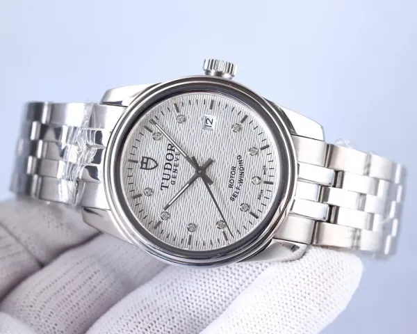 Design Tudor Geneve Classic Silver Dial Diamond Hour Markers Mechanical Watch Watches - 6