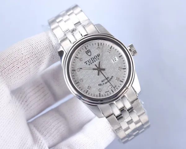Design Tudor Geneve Classic Silver Dial Diamond Hour Markers Mechanical Watch Watches - 5