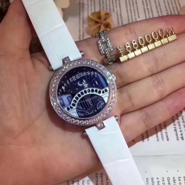 Van Cleef & Arpels Pont des Arts White Leather Watch Watches - 28
