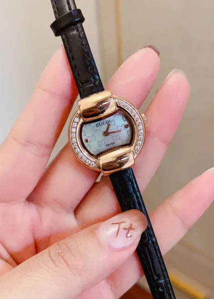 Gucci G-Timeless Mini Diamond-Set Black Dial Red Leather Watch Watches - 3