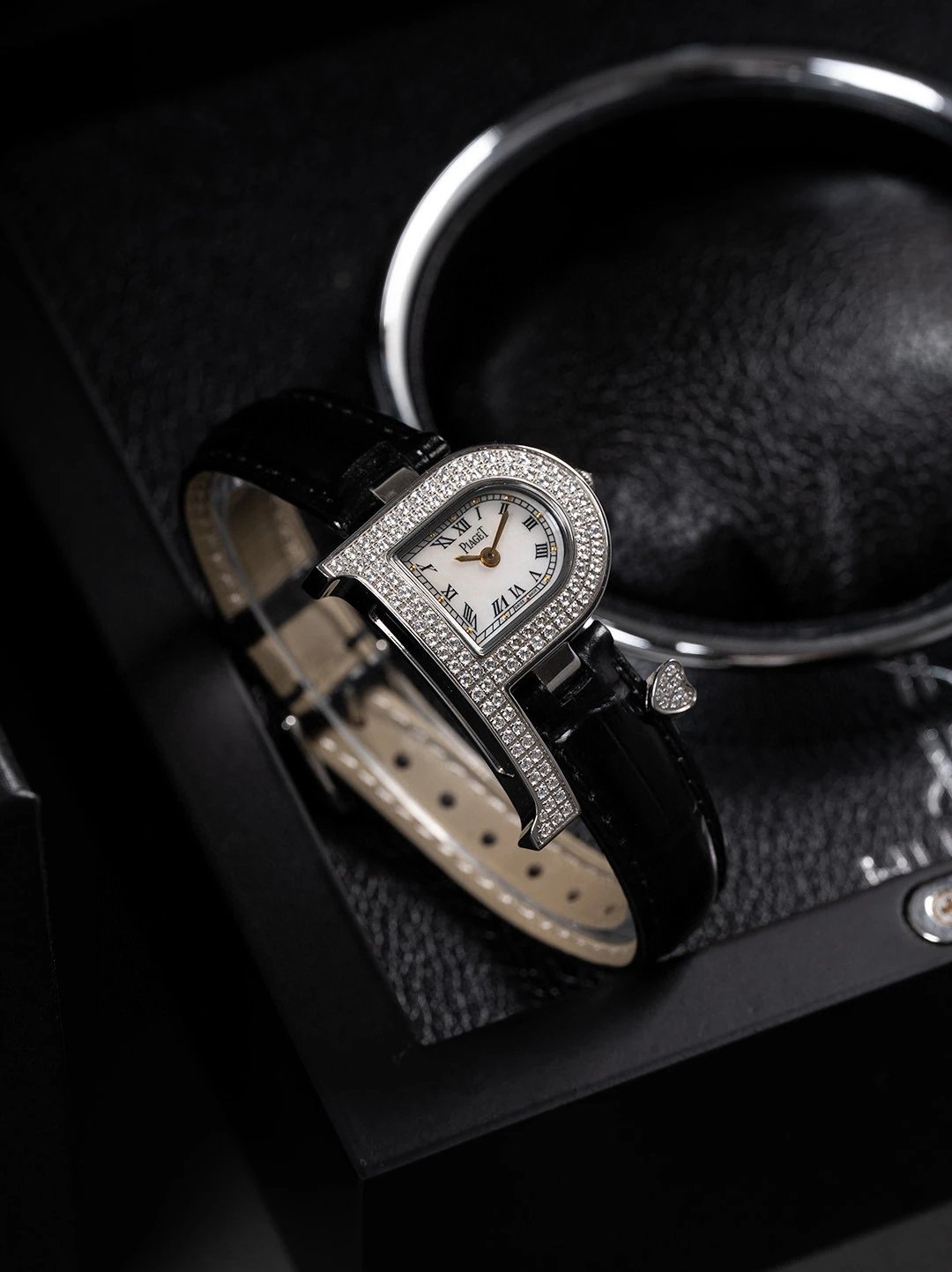 Piaget Watches Crystal-Set D-Shaped Case Watch with Crocodile-Pattern Strap image 8