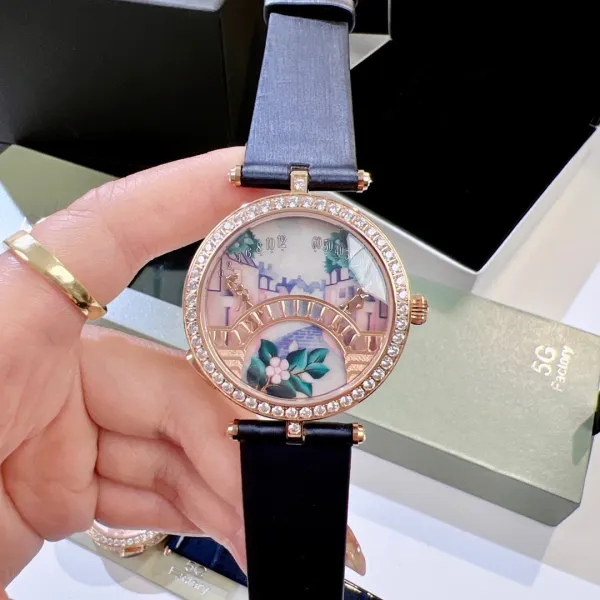 Van Cleef & Arpels Poetic Complications Lady Arpels Heures Florales Watch Navy Blue Leather Watches - 5
